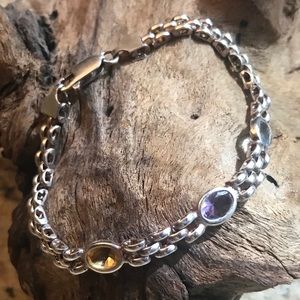 Italian Silver and Faceted Gemstone Bracelet